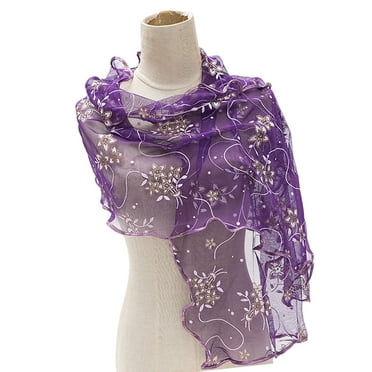 YIGSECU Stylish Women’s Embroidered Scarf Multifunctional Evening Shawl With Sheer Lace Accents