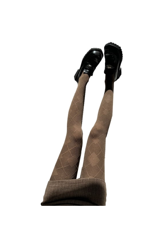 Trendy Vintage Argyle Pattern Tights Cotton Blend Leggings Stockings for Women Elegant Solid Color Opaque Pantyhose