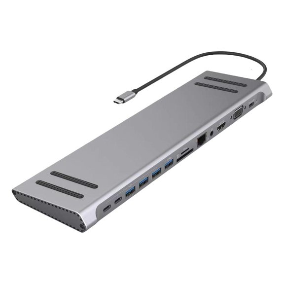 YIGSECU USB C Docking Station 14 Port Type C Hubs Adapter for Multiple Monitors HDMIs VGA Ethernet Card Reader for Laptops