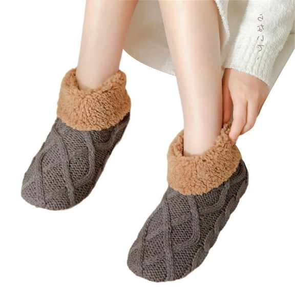 YIGSECU Winter Thermal Slippers Socks Thick Knitted Fleece Lined Antislip Ankle Socks