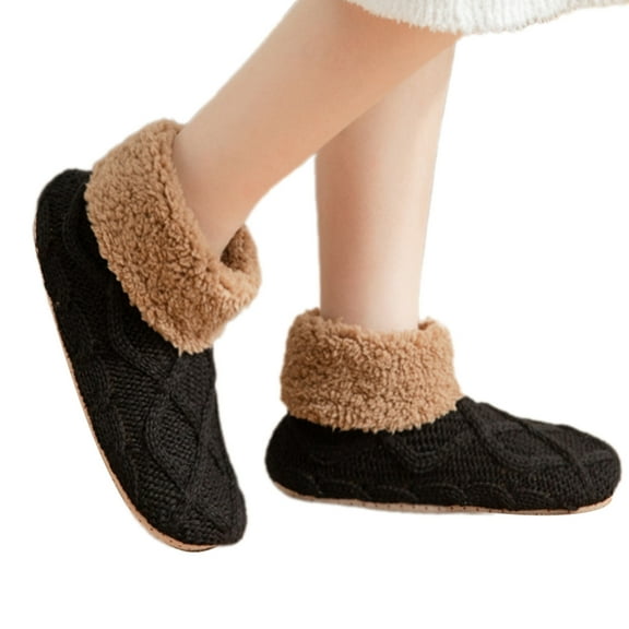 YIGSECU Winter Thermal Slippers Socks Thick Knitted Fleece Lined Antislip Ankle Socks