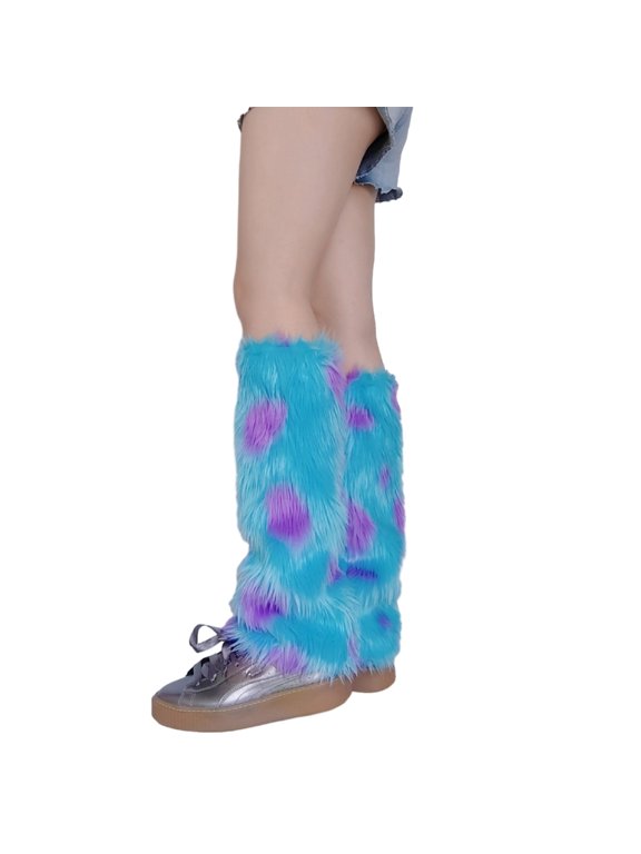 Women Monsters Colorblock Furry Boot Cuffs Harajuku Winter Warm Leg Warmer Socks