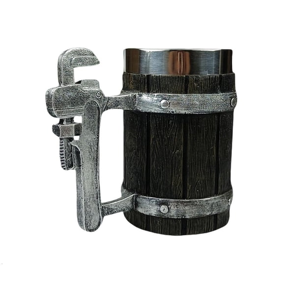YIGSECU Wooden Barrels Shape Beer Stein Thermal Insulation Ergonomic Grip Home Barwares