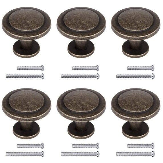 YIHATA 1-1/4" (31mm) Zinc Alloy Cabinet Knob, Antique Bronze, 6 Pack