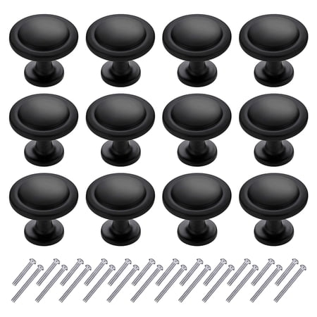 YIHATA 1-1/4" (31mm) Zinc Alloy Cabinet Knob, Matte Black, 12 Pack