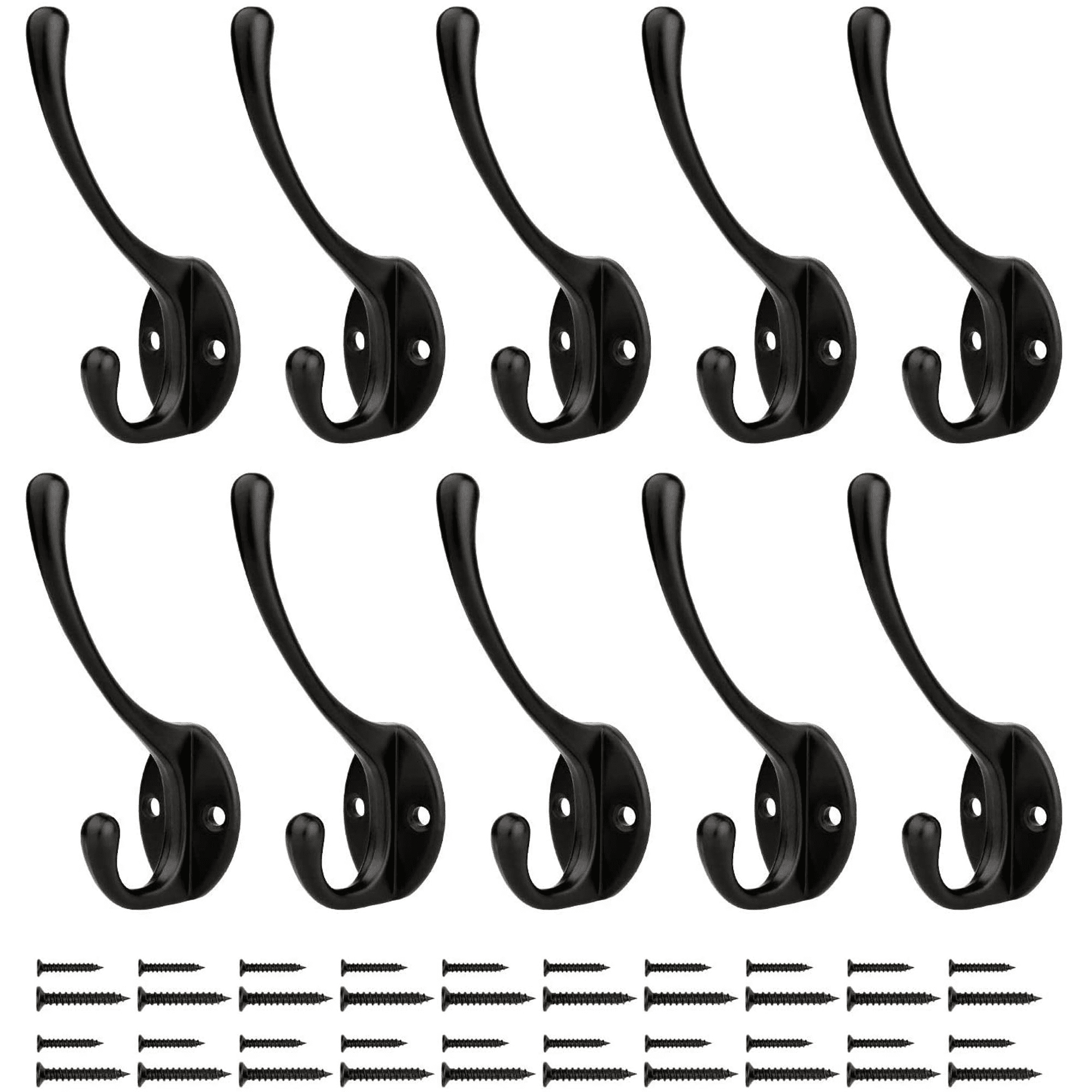 YIHATA 10 Pack Heavy Duty Dual Coat Hooks Wall Mounted, Robe Hooks