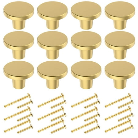 YIHATA 12 PCS Kitchen Cabinet Knobs Pulls, Brass Cabinet Knobs, Drawer Dresser Handles Cupboard Door Heavy Knobs, Kitchen Cabinet Hardware with Screws for Bathroom Drawer, 1 inch/25mm, Gold
