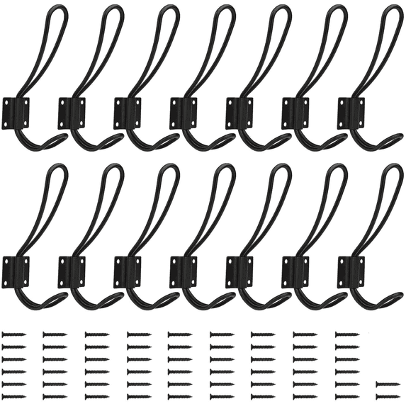 YIHATA 14 Pack Coat Hook Farmhouse Entryway Hooks Decorative Wall Mounted Double Coat Hangers with Metal Screws Included, Double Vintage Organizer Hanging Wire Hook Clothes Hanger
