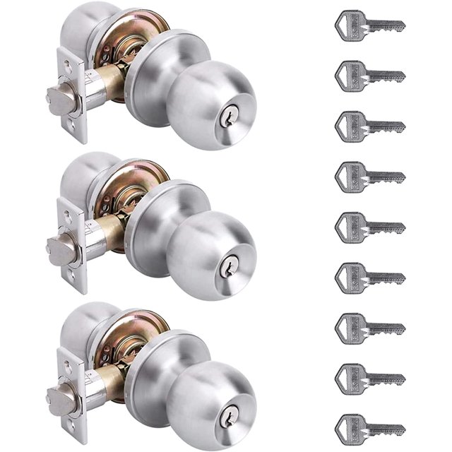 YIHATA Keyed Alike Doorknobs (3 Pack), Exterior and Interior Door Knobs
