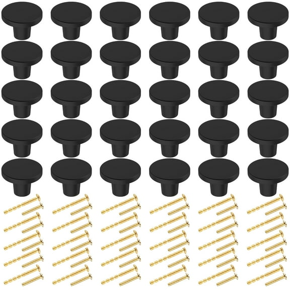 YIHATA 30 PCS Kitchen Cabinet Knobs Pulls, Brass Cabinet Knobs, Drawer Dresser Handles Cupboard Door Heavy Knobs, Kitchen Cabinet Hardware with Screws for Bathroom Drawer, 1 inch/25mm, Black