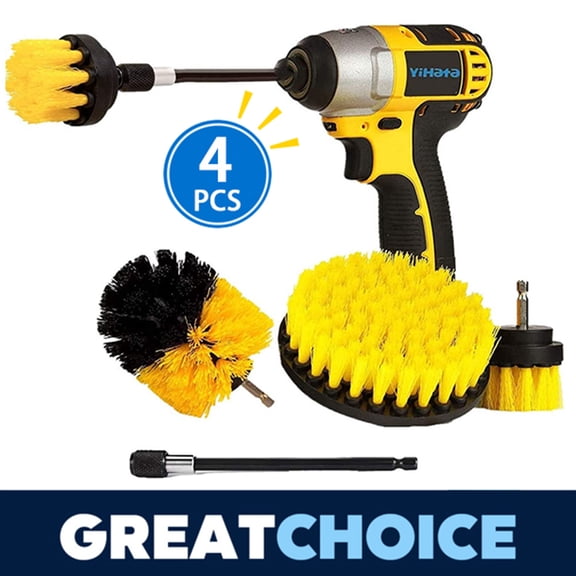 YIHATA 4 PCS Drill Brush Attachment Set Power Scrubber Drill Cleaning Brush Kit for Bathroom, Floor, Tub, Shower, Grout, Tile and Kitchen Surface