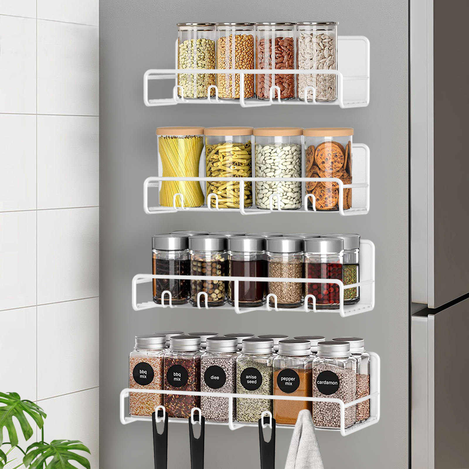 2 Pack Spice Rack, Fridge Organizer Shelf, Side Wall