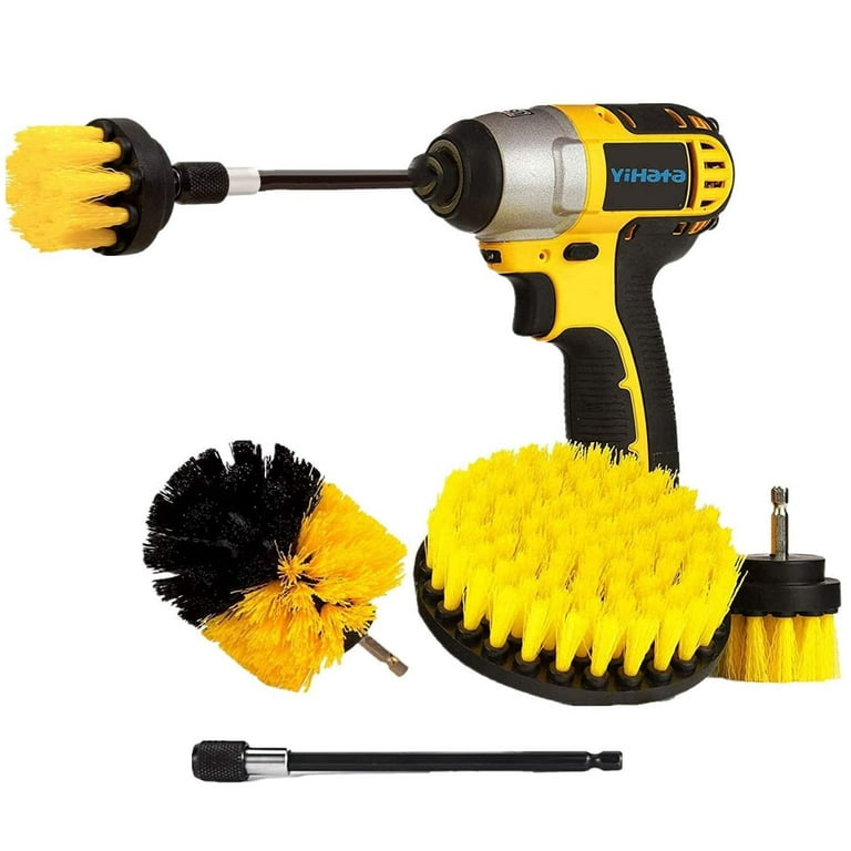 HIWARE Drill Brush Attachment Set, Yellow, Plastic Handle, 3  Sized Brush Heads for Cleaning Bathtub, Shower, Floor, Carpet, Kitchen,  Bathroom, and More : Tools & Home Improvement
