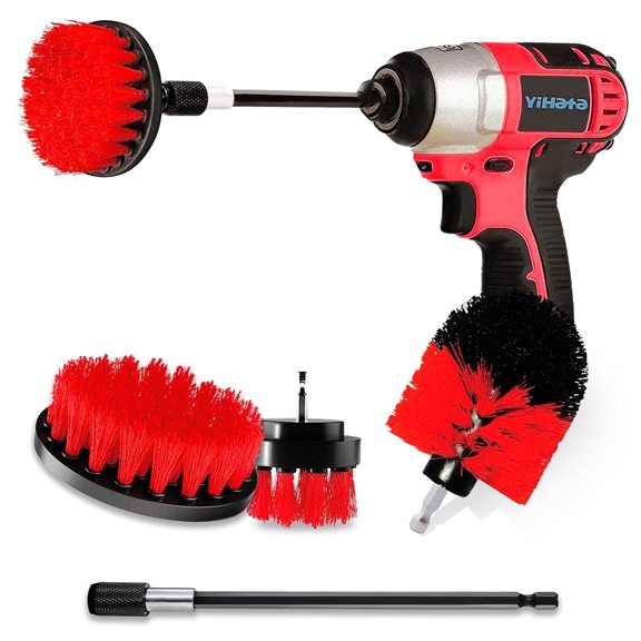 YIHATA 4PCS Drill Brush Attachment Set-Power Scrubber Cleaning Drill Brush Combo Tool for Bathroom Surfaces, Grout, Floor, Tub, Shower, Tile, Corners, Kitchen, Automotive, Grill - Fits Most Drills