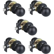 YIHATA 5 Pack Passage Doorknobs, Keyless Round Knob Set for Hallway or Closet, Interior Doorknobs, Matte Black Finish