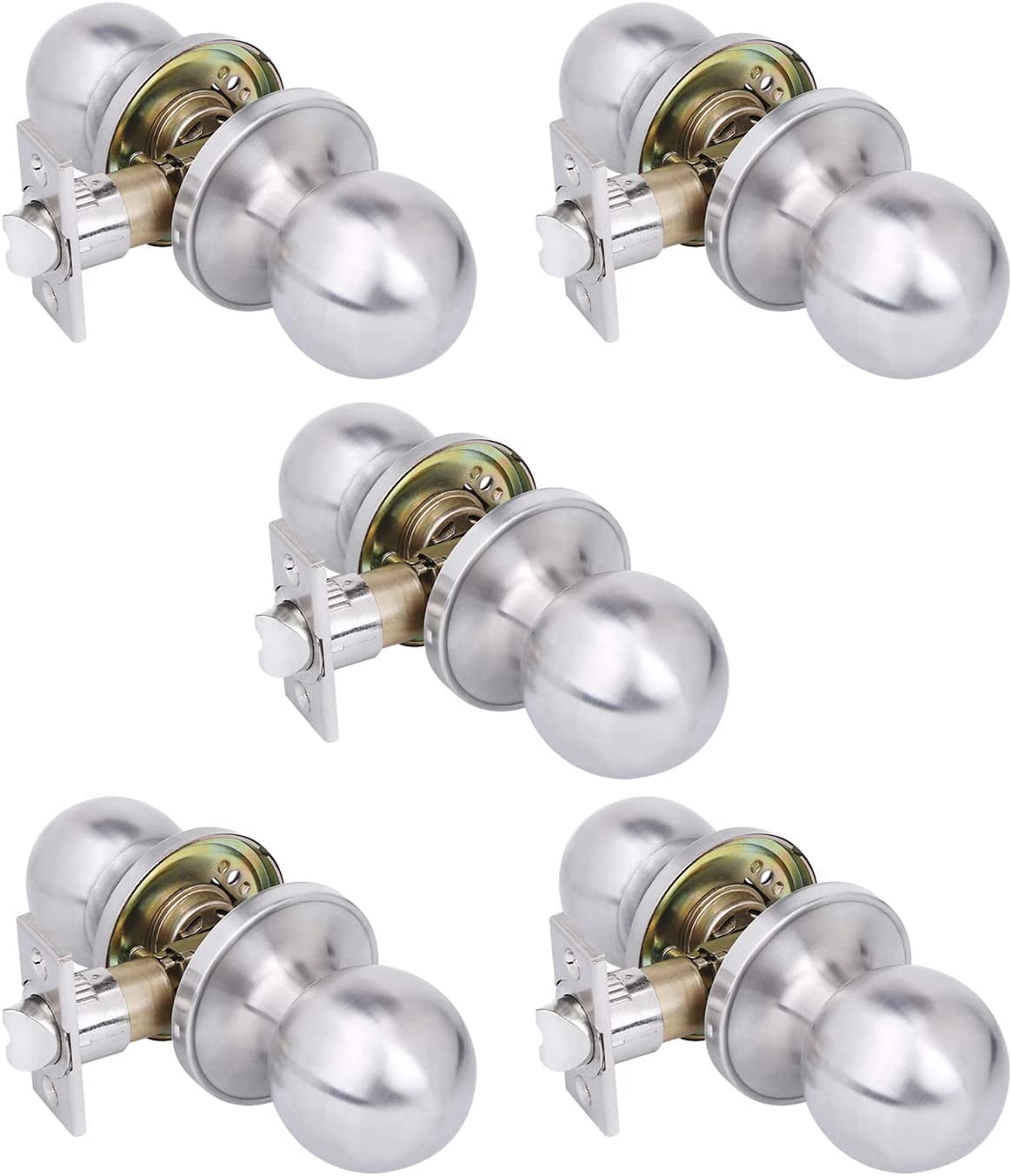YIHATA 5 Pack Passage Doorknobs, Keyless Round Knob Set for Hallway or