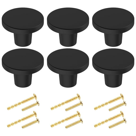 YIHATA 6 PCS Kitchen Cabinet Knobs Pulls, Brass Cabinet Knobs, Drawer Dresser Handles Cupboard Door Heavy Knobs, Kitchen Cabinet Hardware with Screws for Bathroom Drawer, 1 inch/25mm, Black