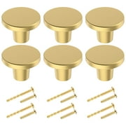 YIHATA 6 PCS Kitchen Cabinet Knobs Pulls, Brass Cabinet Knobs, Drawer Dresser Handles Cupboard Door Heavy Knobs, Kitchen Cabinet Hardware with Screws for Bathroom Drawer, 1 inch/25mm, Gold