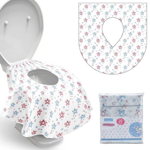 YIHATA Disposable Toilet Seat Covers - 20 Pack - Waterproof, Ideal for Kids and Adults – Extra Large, Individually Wrapped for Travel, Toddlers Potty Training in Public Restrooms (Five pointed star)
