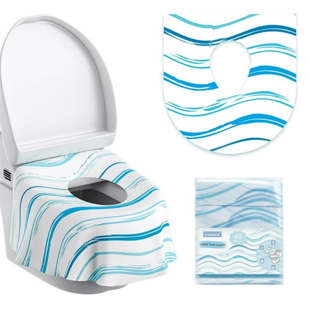 YIHATA Disposable Toilet Seat Covers - 40 Pack - Waterproof, Ideal for Kids and Adults – Extra Large, Individually Wrapped for Travel, Toddlers Potty Training in Public Restrooms (Waves)