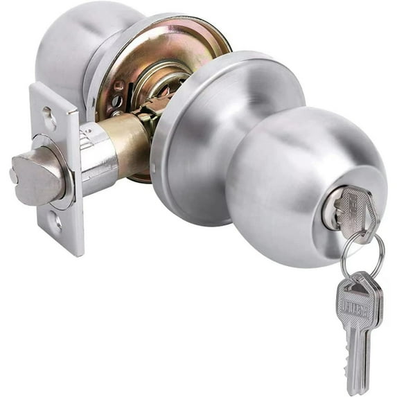 YIHATA Doorknob, 1 Pack Entry Doorknobs Lock with Keys, for Front Door, Exterior and Interior Doors, Satin Nickel Finish