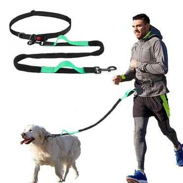 YIHATA Hands Free Dog Leash for Running Walking Training Hiking, Adjustable Waist Belt, Shock Absorbing, Ideal for Medium to Large Dogs(Green Black )