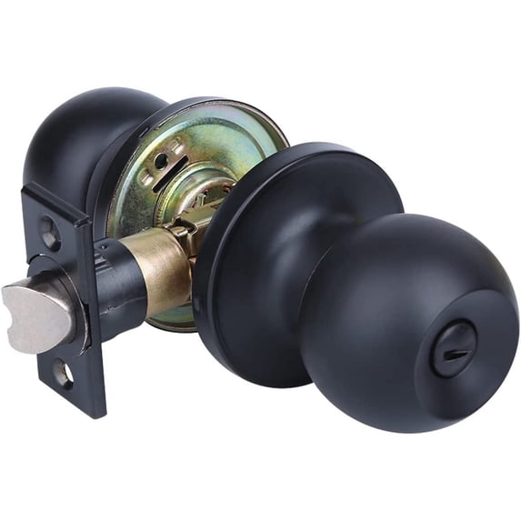 YIHATA Privacy Doorknob, Keyless Round Knob Set for Bedroom and Bathroom, Interior Doorknobs, Matte Black Finish
