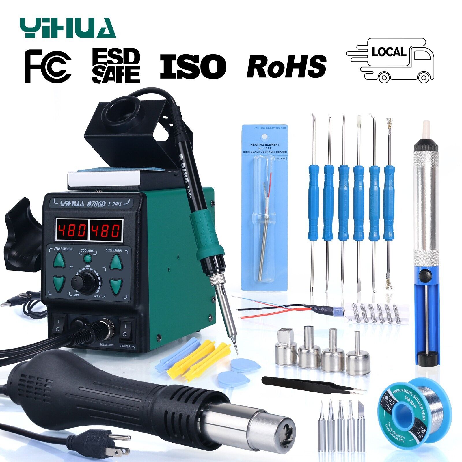YIHUA Soldering Iron Hot Air Gun Soldering Station Weld Tool Kit For SMD BGA