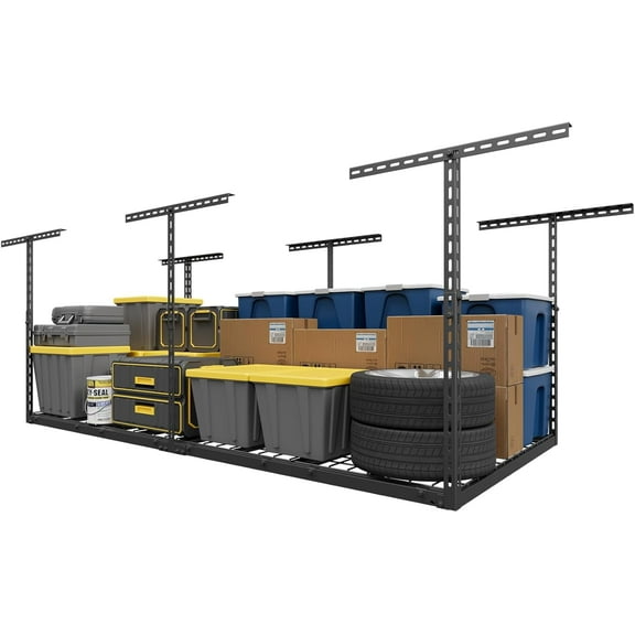 YIJ2 3X6ft Overhead Garage Storage Rack, 22"-48" Height Adjustable Garage Ceiling Storage Racks, Heavy Duty Metal Overhead Storage Organizer System, 450LBS Weight Capacity