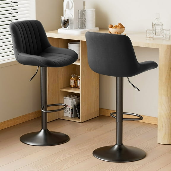 YIJ2 Bar Stools Set of 2,Adjustable Modern Swivel Bar Stools with Backs and Footrest, Counter Height Performance Fabric Island Chairs for Home Kitchen,Black