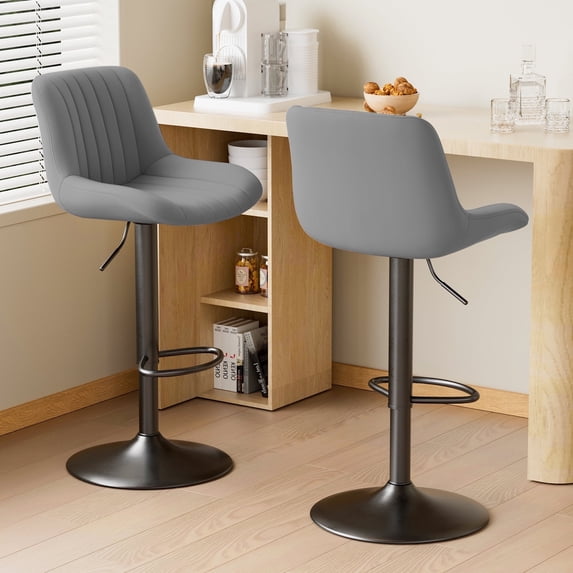 YIJ2 Bar Stools Set of 2,Adjustable Modern Swivel Bar Stools with Backs and Footrest, Counter Height Performance Fabric Island Chairs for Home Kitchen,Dark Gray