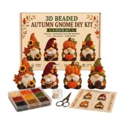 YIJIA 4 Styles Autumn 3D Beaded Complete DIY Kit 9.45 Inch Multi-Color Bead Craft Set With Storage Box Tools & Instruction Sheet For Adult Beginner Fall Home Table Ornament Making