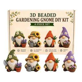 YIJIA 4-in-1 Gardening 3D Beaded DIY Craft Kit 9.45 Inch Full Bead Supplies Beginner Beading Set Sunflower Carrot Flower Pot Figurine Making Gift Box With Detailed Instruction
