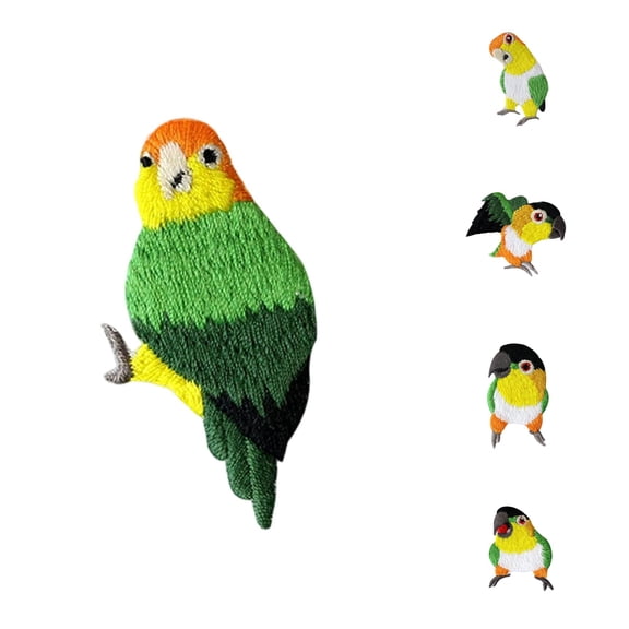YIJIA 5 Styles Sun Conure Parrot Embroidery Iron On Patches 1.18x1.57 Inch Polyester Bird Applique Stickers Sewable Decorative Fabric Patches For Caps Cushions Clothing DIY Craft