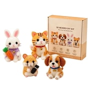 YIJIA Complete 3D Pet Beading DIY Kit 4 Inch Plastic Bead Animal Figurine Set 4 Patterns Handmade Craft Supply With Detailed Instruction Manual