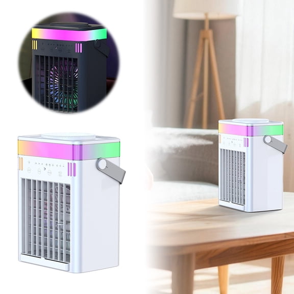 YIJIA Remote Control Evaporative Air Cooler, Shatter Resistant White ABS Desktop Mist Fan, 10.2 Inch RGB Color Ambient Light Portable Timed Cooling Unit with Side Carry Handle, 1 Count
