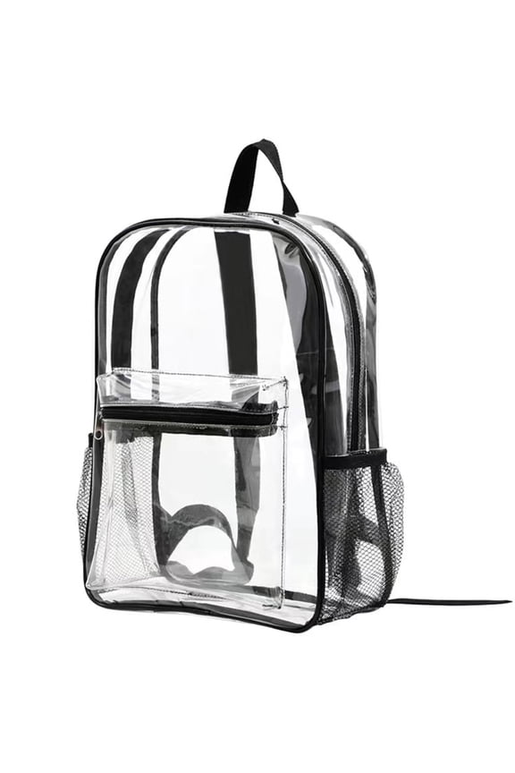 15"Clear Backpack Heavy Duty Clear Bookbag Transparent Backpack See Through Plastic Backpacks for School, Sports Event and Concerts (Black)