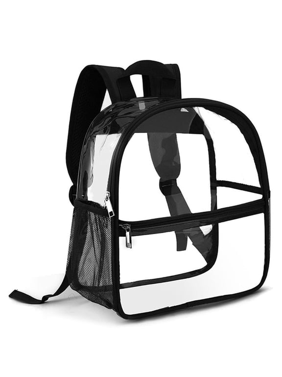 Clear Backpack Stadium Approved 1212 inch, with Reinforced and Wider Shoulder Straps, Small Clear Bag for Schools, Concerts, Work,Black