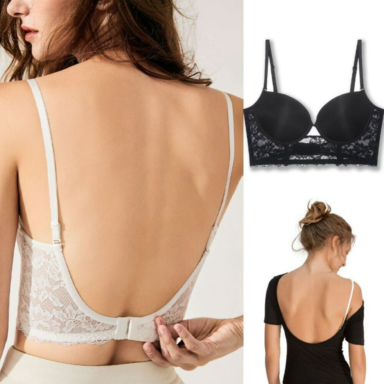 YIJIARAN Women's Low Back Invisible Lace Bra Sexy Push Up Comfort
