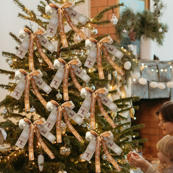 YIKA 10 In A Set Christmas Decoration Elks Ribbon Ribbon 18x24cm Double Handmade Bow Christmas Tree Decoration Pendant Christmas Decorations Christmas Decorations Indoor Brown