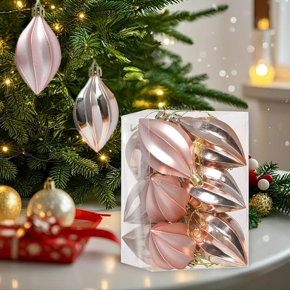 YIKA 12 Pack Plastic Christmas Tree Ornaments Metallic Electroplated Starfruit Shaped Hanging Baubles For Holiday Party Decor Christmas Decorations Christmas Decorations Indoor Rose Gold