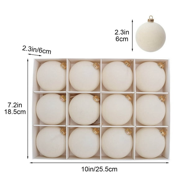 YIKA 12 Pcs Velvet Christmas Balls Flocked Christmas Tree Ornaments Plastic Balls Xmas Decorative Hanging Ornaments Christmas Tree Decoration 2.4 Inch Beige