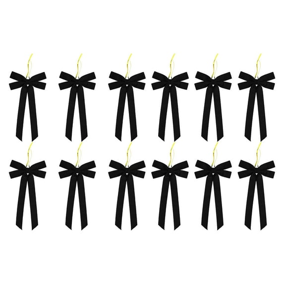 YIKA 12pcs Velvet Christmas Bows For Christmas Tree Wreath Gift Wrap Crafts Wedding Party Bows For Snack Bags Baking Candy Bags Home Decoration Black