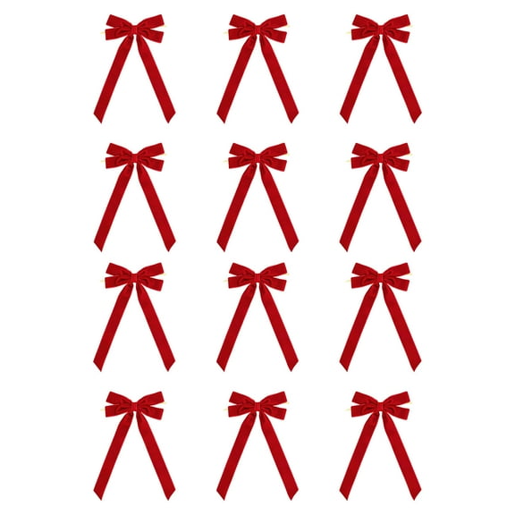 YIKA 12pcs Velvet Christmas Bows For Christmas Tree Wreath Gift Wrap Crafts Wedding Party Bows For Snack Bags Baking Candy Bags Home Decoration Red