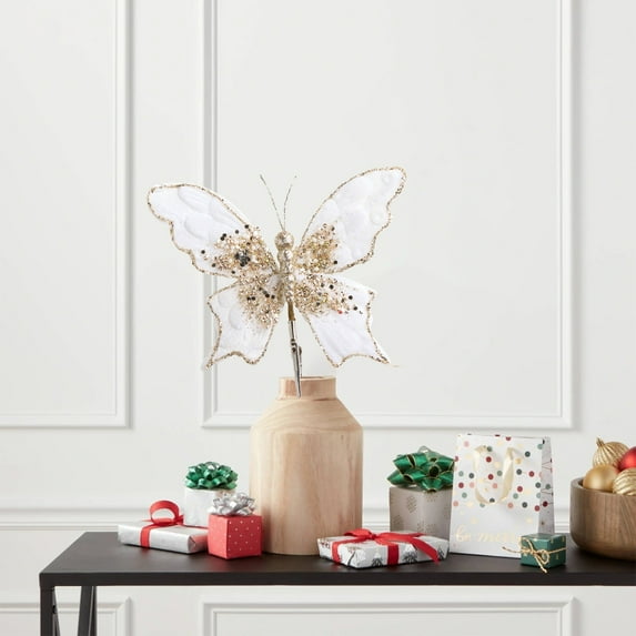 YIKA 1Pcs Christmas Tree Decoration Sparkling Butterflies Accessories With Clips Christmas Flowers/Wedding/Festival Scene Decoration Props Christmas Decoration Christmas Decorations White