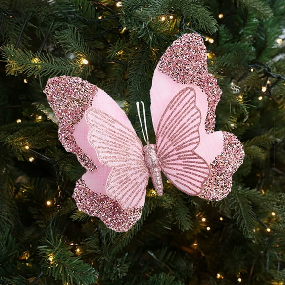 YIKA 1Pcs Christmas Tree Decoration Sparkling Butterflies Accessories With Clips Christmas Flowers/Wedding/Festival Scene Decoration Props Christmas Decoration Christmas Decorations Pink