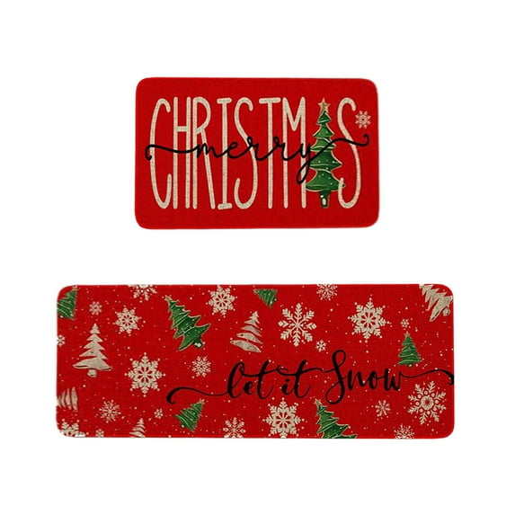 YIKA 2 Pcs Christmas Kitchen Rugs And Mats For Floor Non Slide Backing Mat Merry Christmas Kitchen Decor Kitchen Rug Sets Xmas Decor 16x24in+16x48in Christmas Tree Snowflake Elk Carpet Mat E