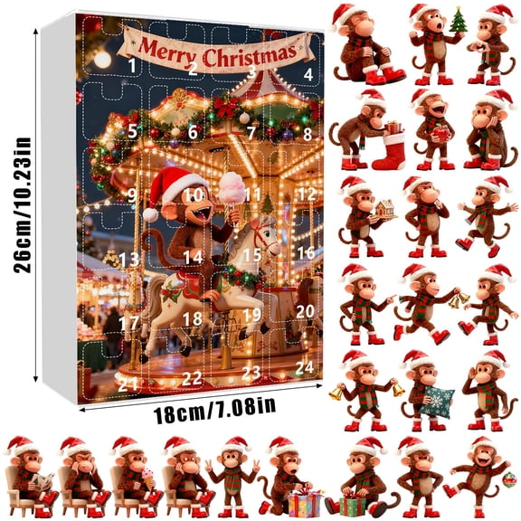 YIKA 2025 Monkey Christmas Advent Calendar - Cute Monkey Themed Festive Countdown Calendar, Whimsical Holiday Decor & Ideal Gift for Animal Lovers