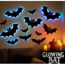 YIKA 2025 New Halloween Stereoscopic Lighted Bats, LED Color Lighted Bats Halloween Decoration, Upgrade LED Glowing Bat Group Hanging Wall Luminous Glow Clings Multipack 36pc B