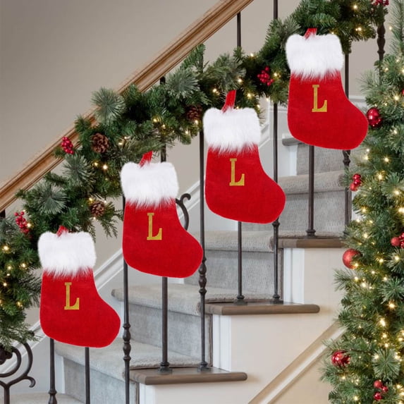 YIKA 26 Letters Stocking Decoration Knitted Hosiery Wool Hosiery Embroidered Letter Children's Candy Gift Bag Christmas Stocking Gift Bag christmas stockings with names L